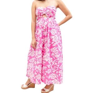 Aakaa Womens Pink Floral Strapless Romper